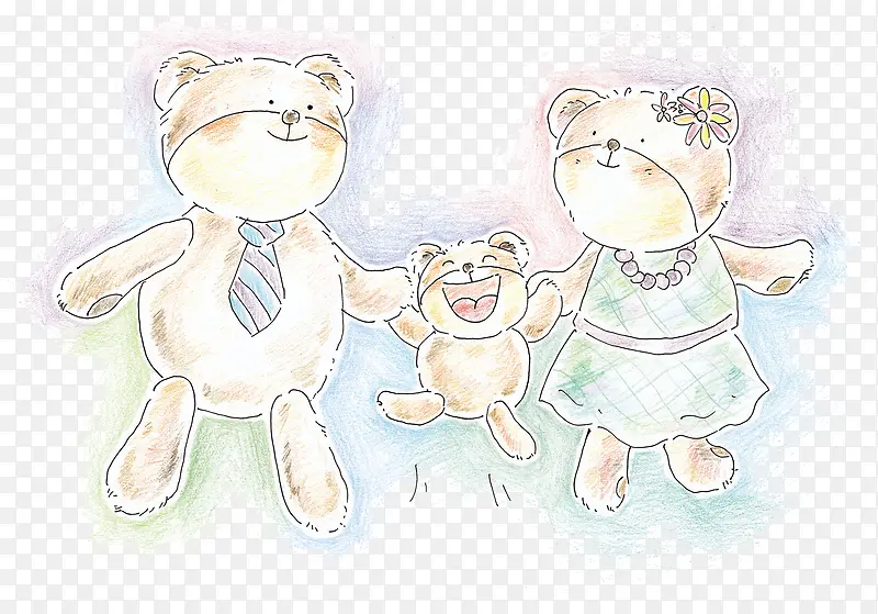创意水彩卡通幸福的一家人小熊