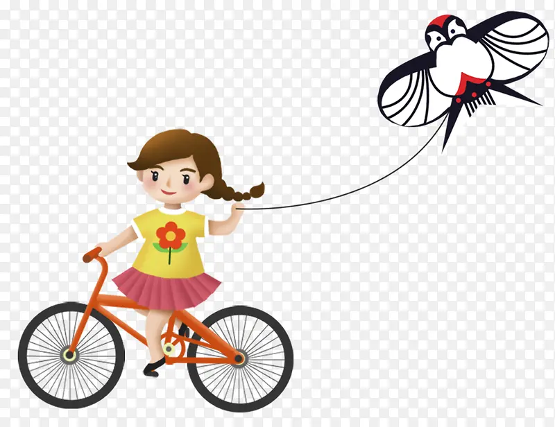 春天骑自行车放风筝的女孩