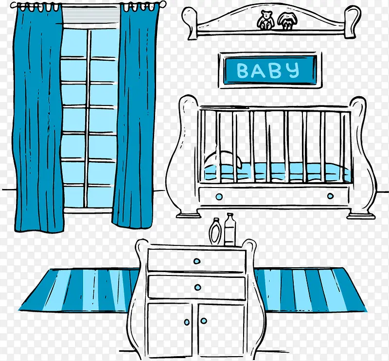 蓝色手绘婴儿房