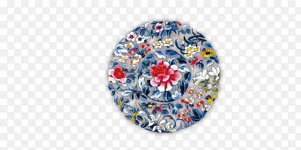 蓝色传统花纹圆形装饰元素