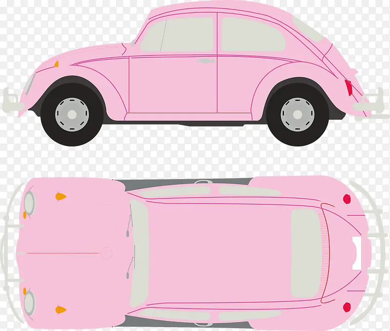 可爱粉红色甲壳虫小汽车矢量图