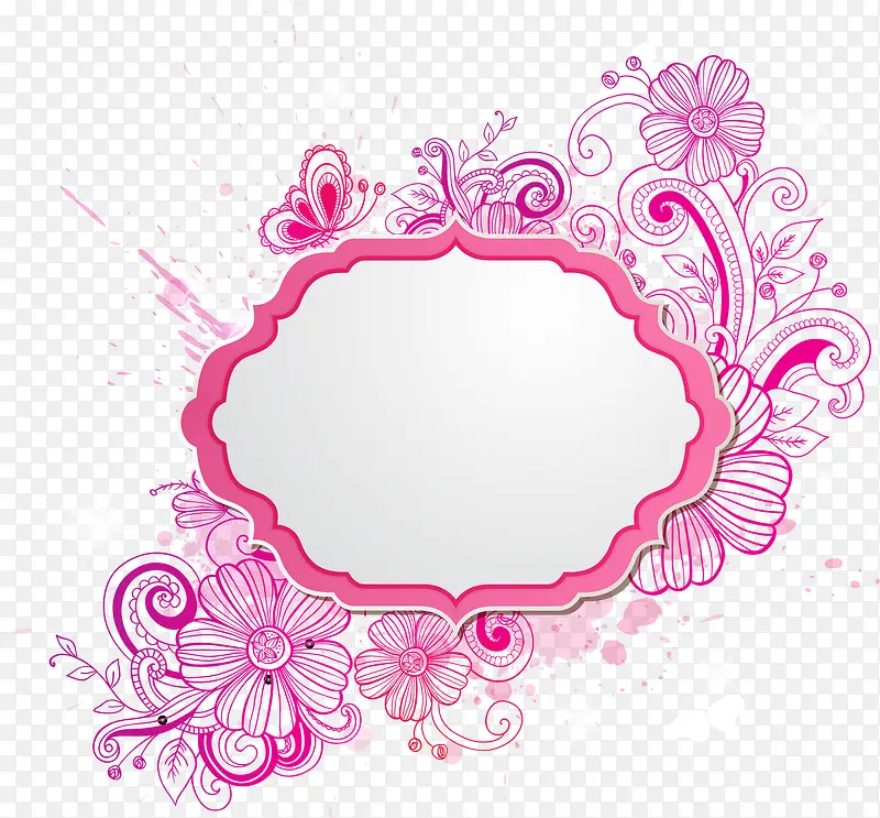 装饰唯美粉色花卉花纹和镜框