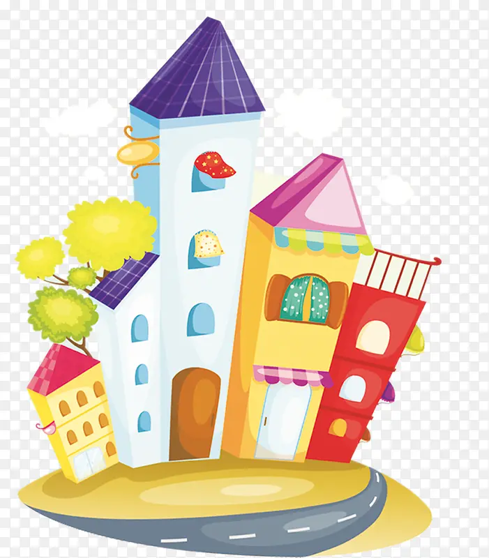 手绘彩色房屋儿童节海报