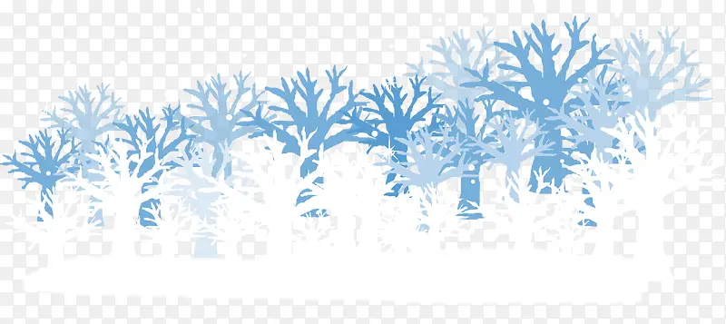 蓝色手绘矢量冬天树林