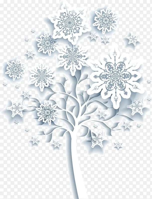 冬季蓝色雪花大树