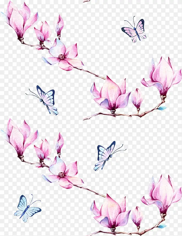 卡通手绘花朵与蝴蝶