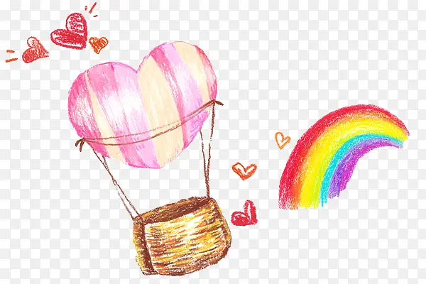 手绘彩色彩虹热气球