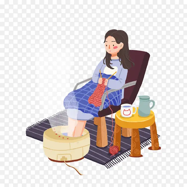 卡通手绘泡脚的女孩