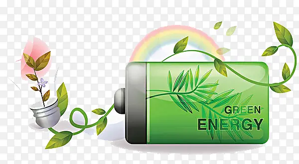 卡通绿色环保电池