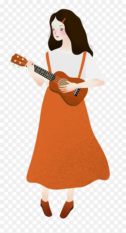 插画十月你好弹吉他的女孩
