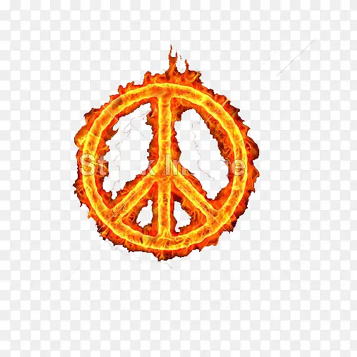 和平标志在燃烧的火焰