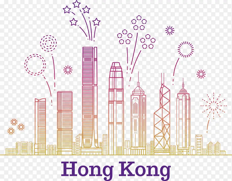 矢量彩色香港建筑