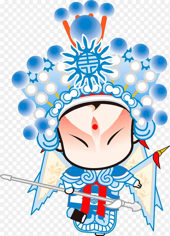 卡通版蓝色服装唱戏的人