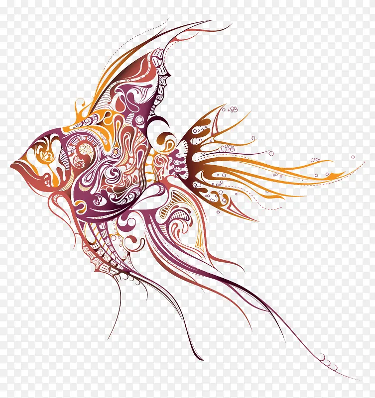 手绘彩色金鱼纹样