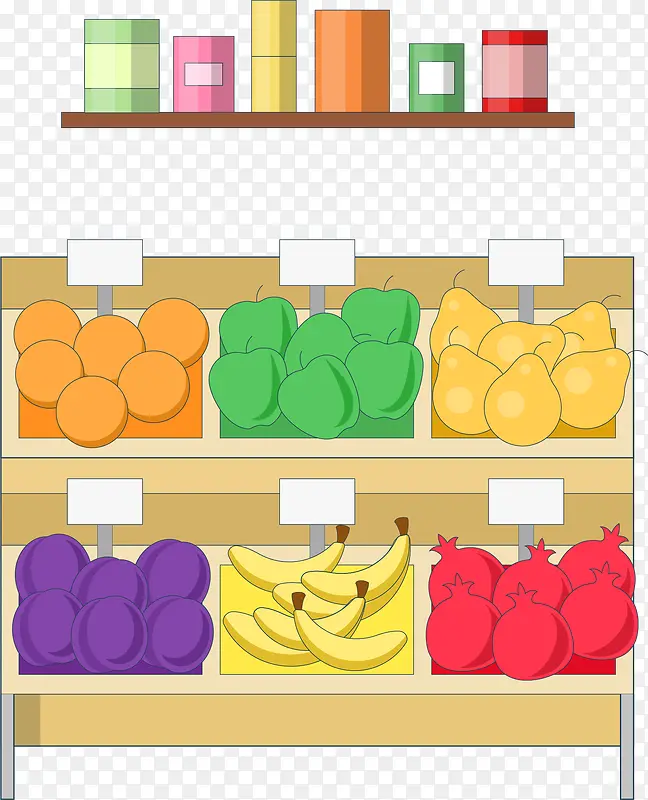卡通版架子上的彩色水果