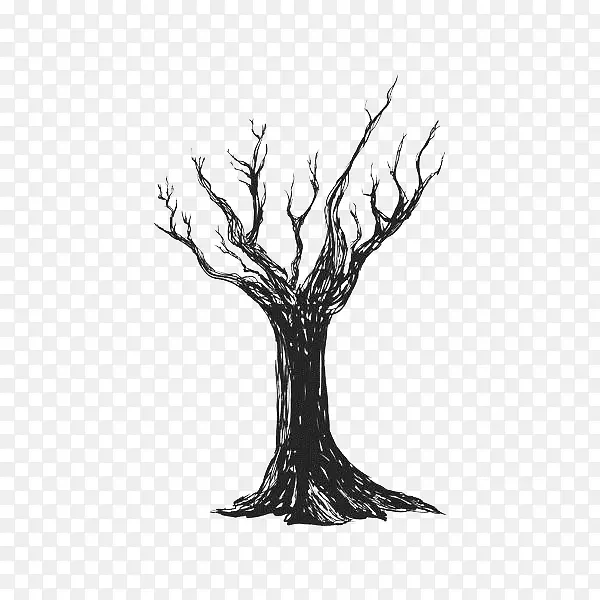 黑色手绘老树枯枝