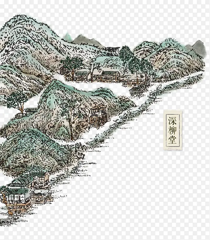 手绘的山水人家
