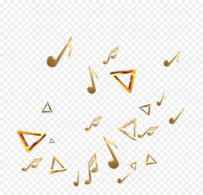 金属三角形和音符漂浮元素