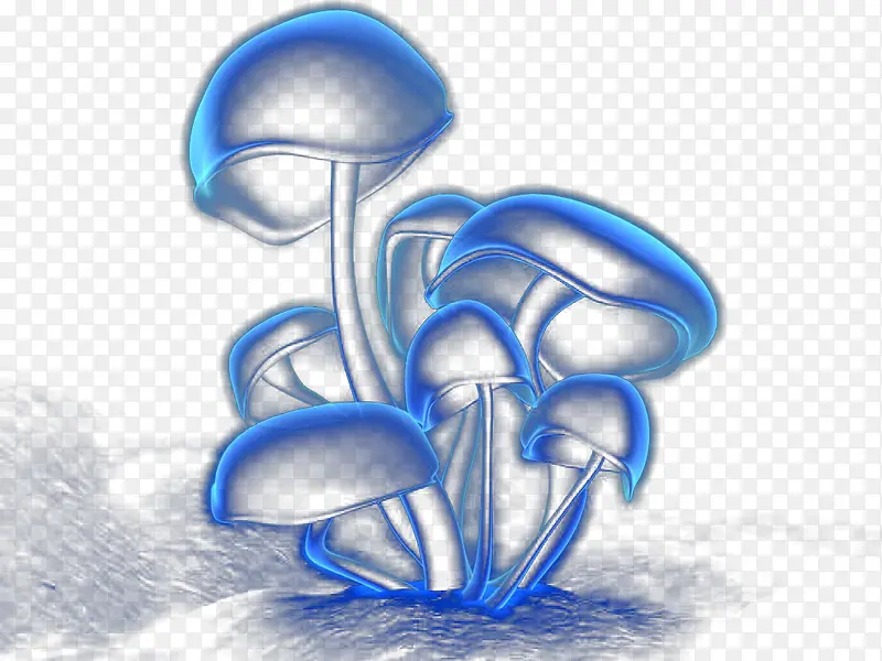手绘蓝色的蘑菇