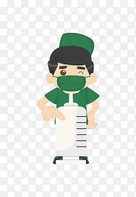 绿色衣服男护士大针头