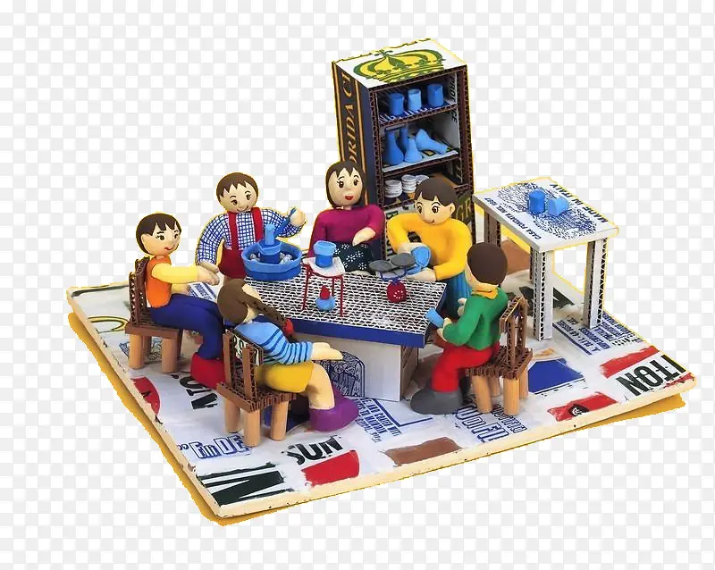 3D模型其乐融融的一家人在客厅