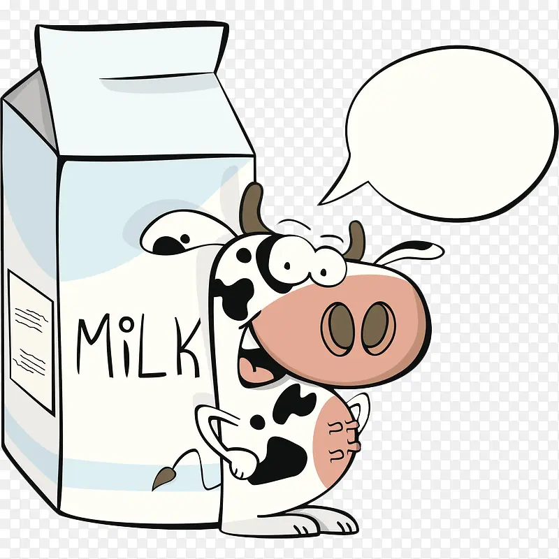 卡通奶牛和牛奶盒