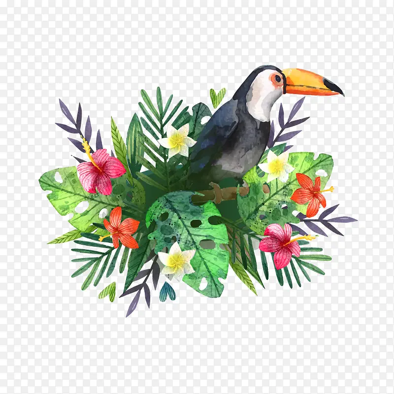 创意夏威夷大嘴鸟和花卉矢量图
