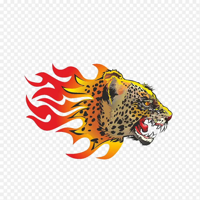 火焰和豹子头部插画