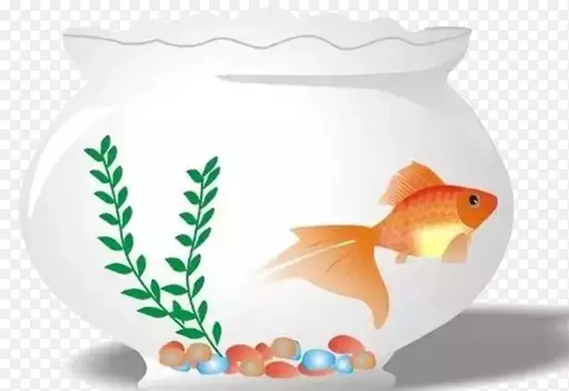 卡通手绘鱼水草和鱼缸