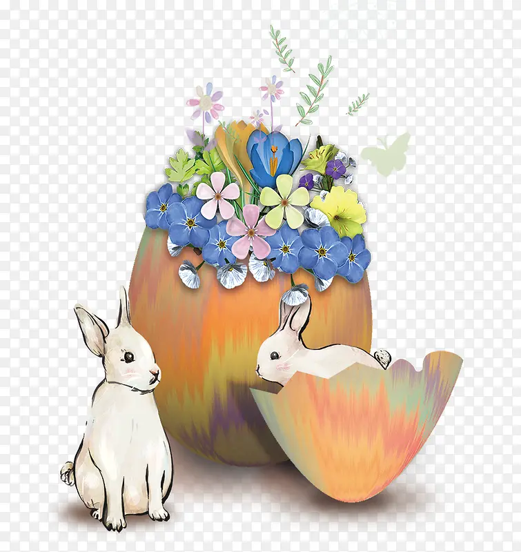 复活节手绘兔子与彩蛋主题