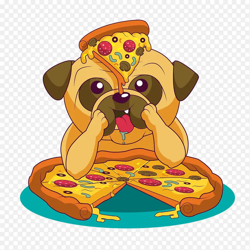 卡通吃披萨的巴哥犬矢量