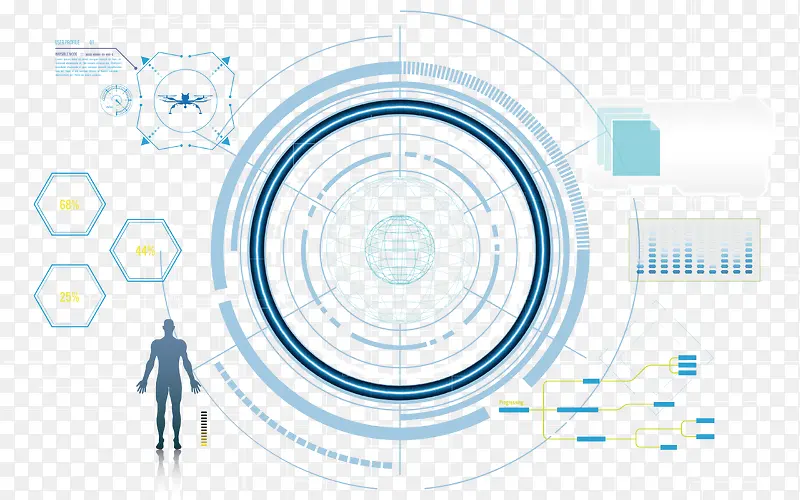 蓝色圆形数据展示和人