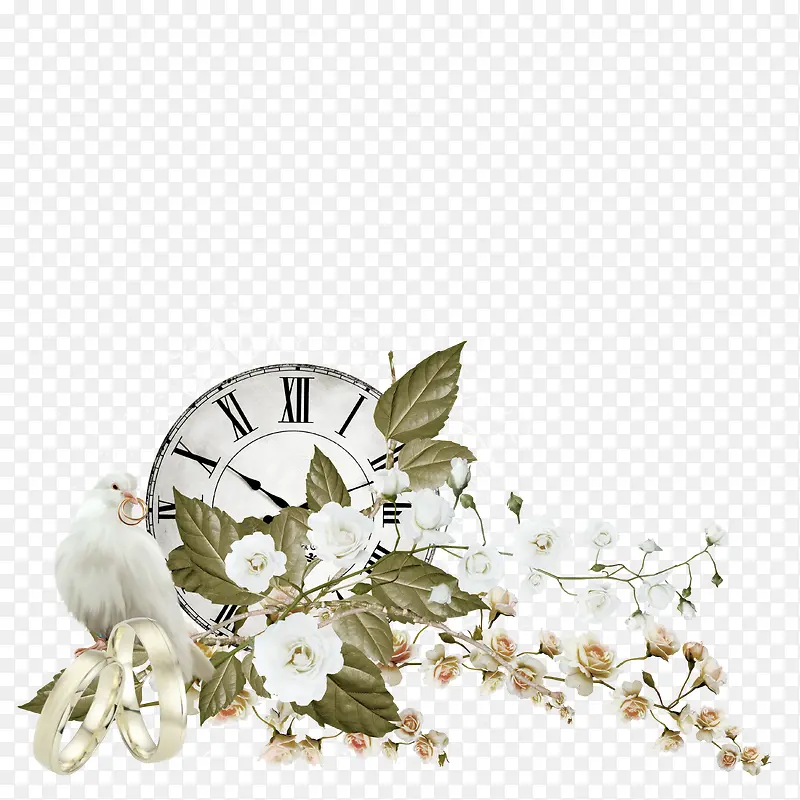 时钟长满花朵的树枝