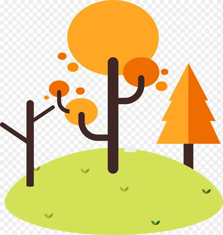 卡通草地上的橘色小树