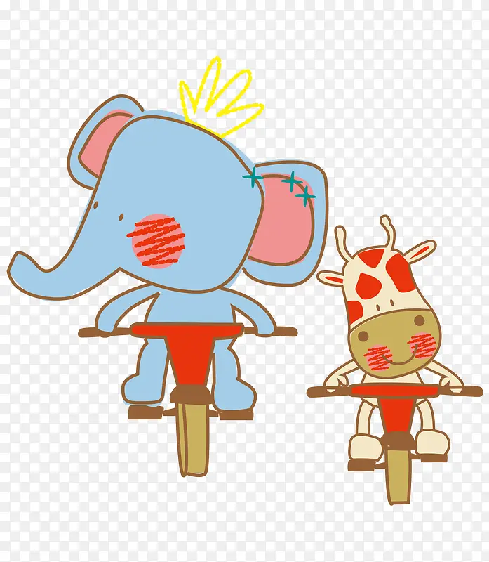 矢量卡通手绘简洁小象骑车