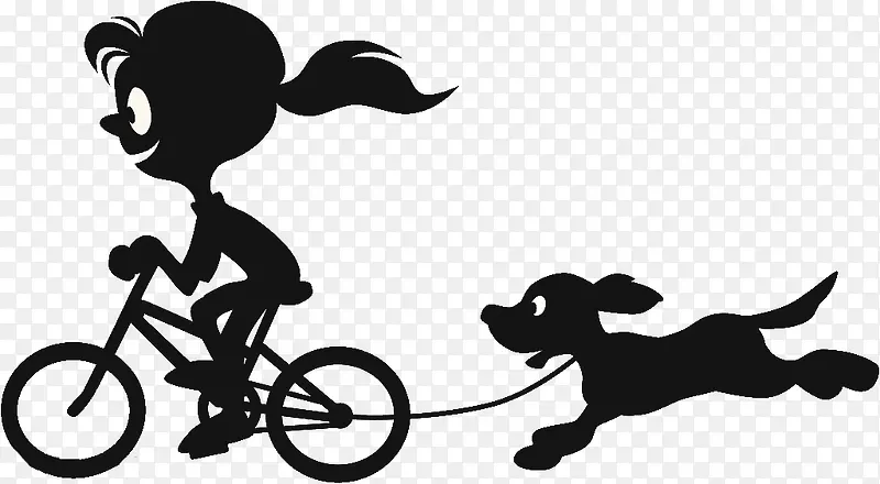 骑自行车带着小狗跑的女孩