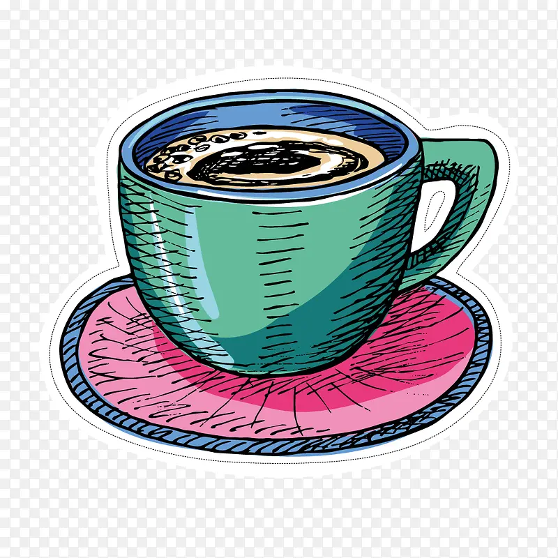 矢量手绘彩色咖啡甜品素材