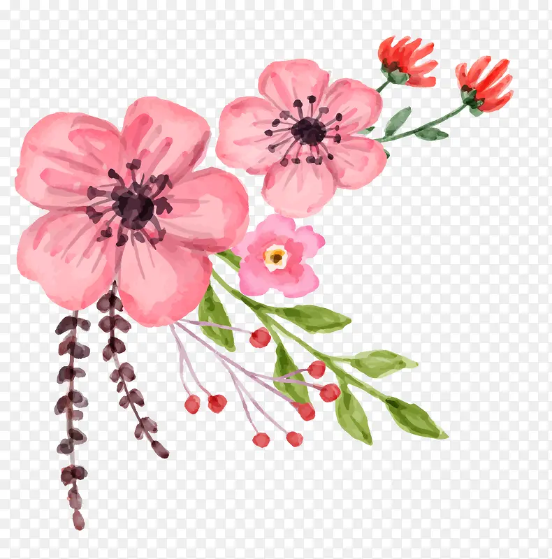 粉色水粉桃花装饰图案