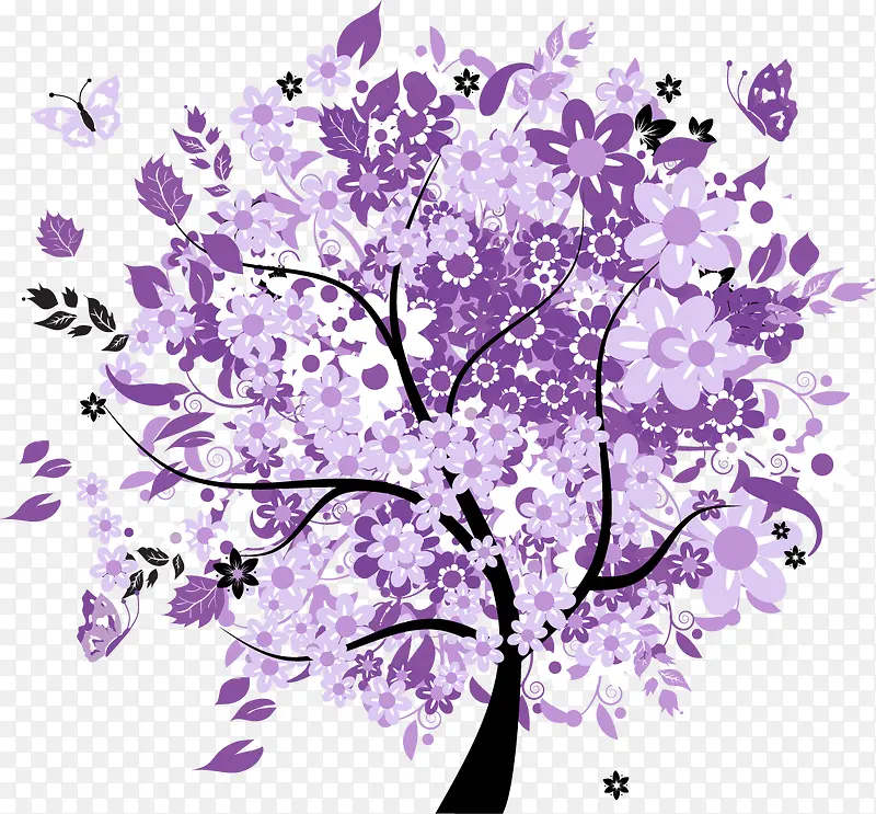 矢量紫色花树
