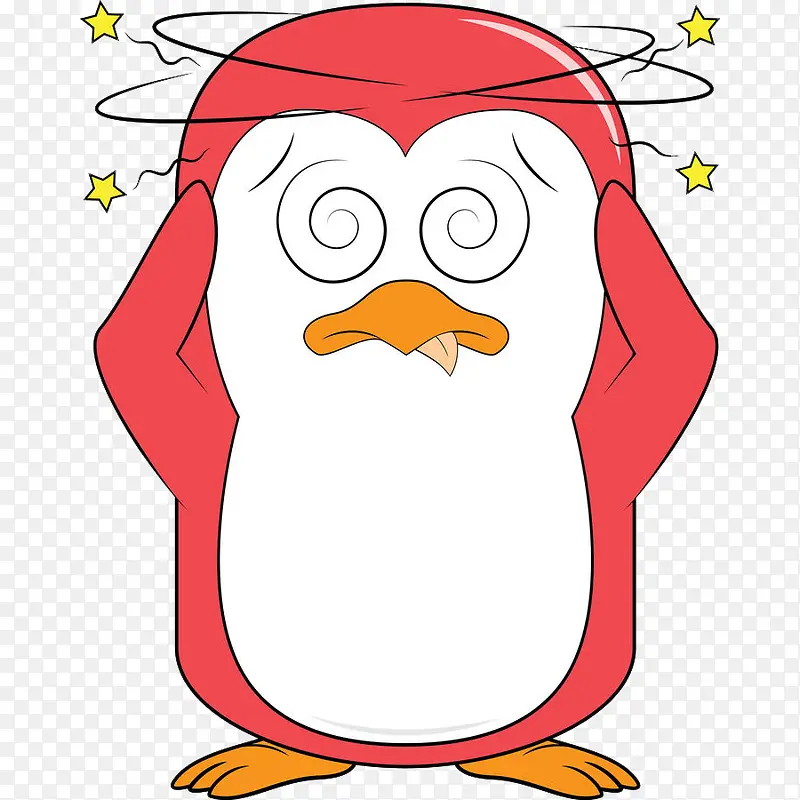 卡通眩晕的红企鹅