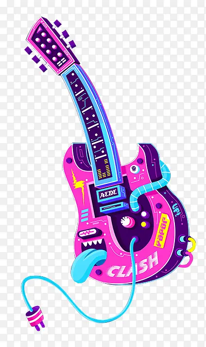 卡通手绘彩色的吉他