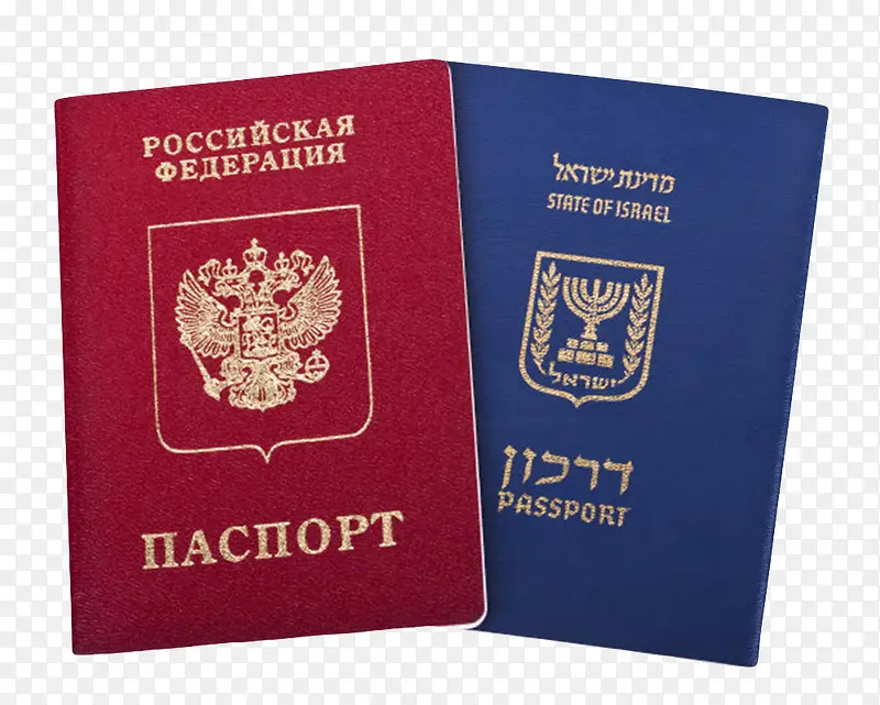 红色俄罗斯护照和蓝色封面以色列