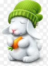 手绘绿帽子小兔子