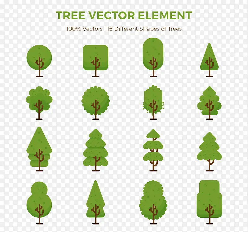 十六款绿卡通绿色树木设计矢量素