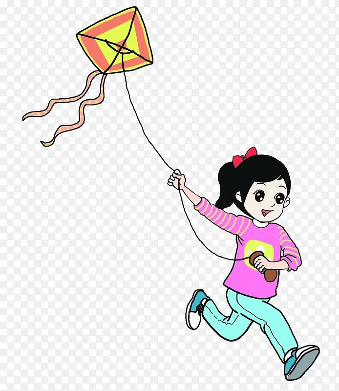 小孩春游放风筝的女孩