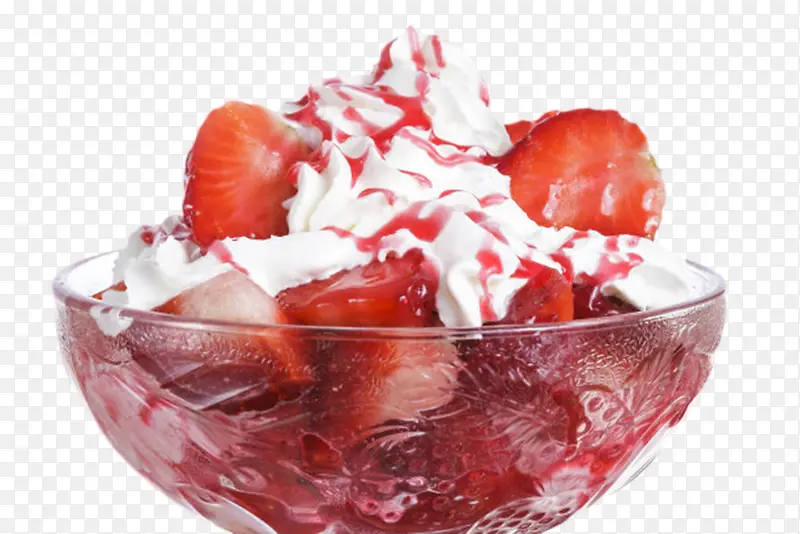 玻璃碗里的草莓口味的冰激凌