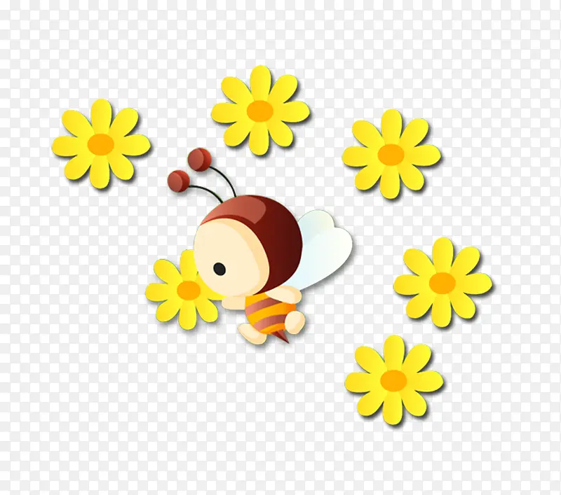 卡通小蜜蜂和小黄花