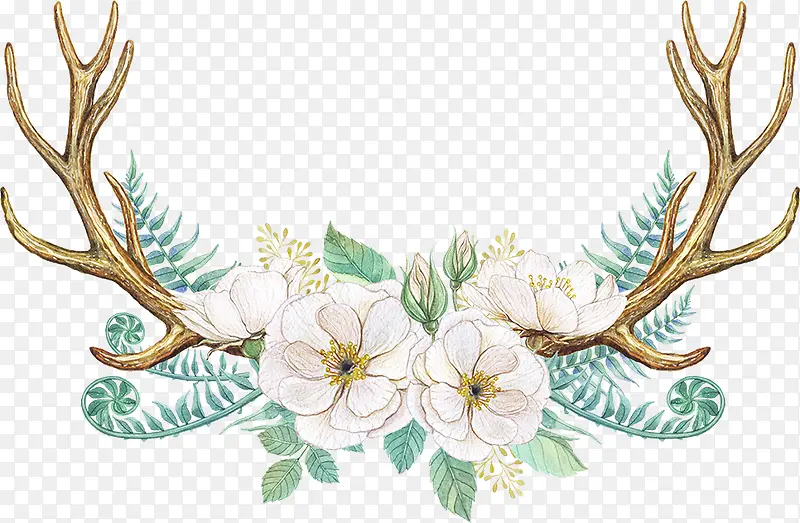 手绘花卉花朵鹿角装饰