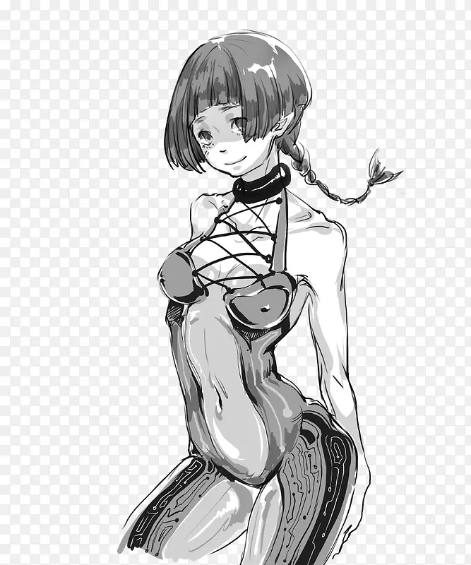 卡通美少女黑白简笔画