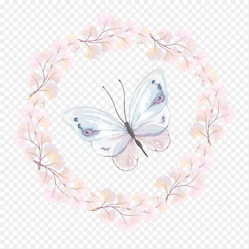 水彩粉色花环和蝴蝶